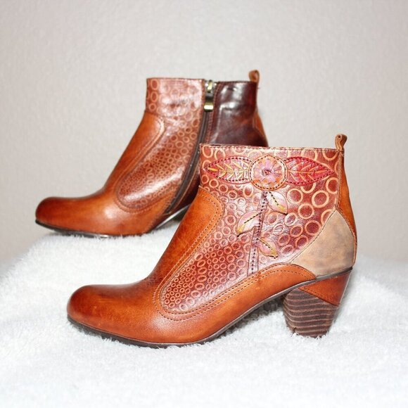 L'Artiste Women's Parfum Boot Block Heel Artsy Boho Brown Leather Size EU36 US 6 - Picture 1 of 8